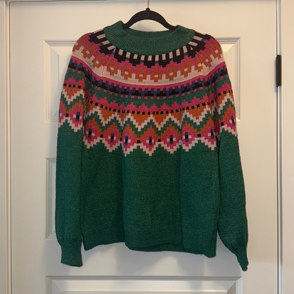 Maurice’s Green Fair Isle Mock Neck Sweater M - Picture 2 of 5